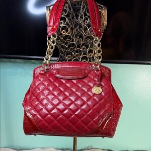 Brahmin Vintage Quilted Red Leather Chain-Handle Shoulder Bag